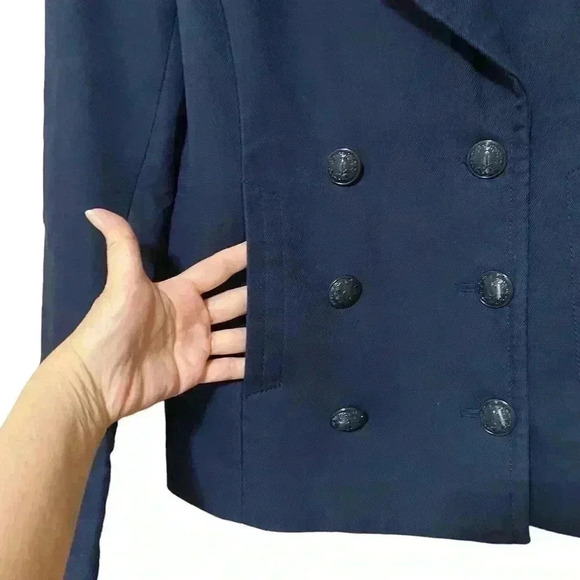 Juicy Couture Navy Double Breasted Cotton Stretch Peacoat Sz S Coastal Mariner - Picture 6 of 11